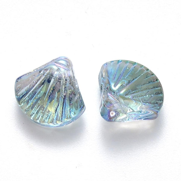 20 GLASS SHELL BEADS 10mm x 8mm AB RAINBOW PENDANT CHARM jewellery making GLS26