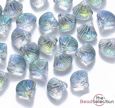20 GLASS SHELL BEADS 10mm x 8mm AB RAINBOW PENDANT CHARM jewellery making GLS26