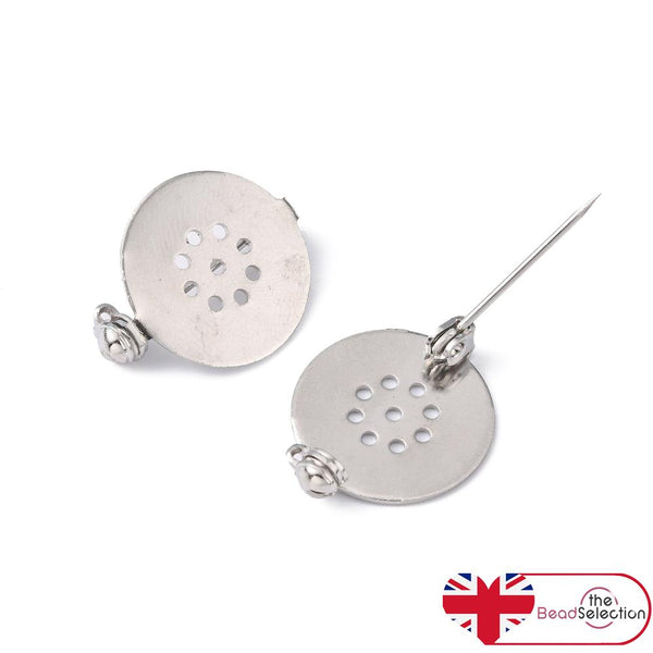 5 ROUND SIEVE BROOCH BACKS 18mm PIN BADGE CABOCHON SILVER PLATED AC13