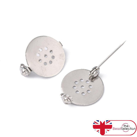 5 ROUND SIEVE BROOCH BACKS 18mm PIN BADGE CABOCHON SILVER PLATED AC13