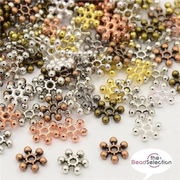 100 SNOWFLAKE SPACER BEADS 8mm MIXED COLOURS JEWELLERY MAKING TS70