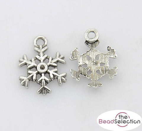 10 SNOWFLAKE CHARMS TIBETAN SILVER 13mm xmas jewellery making C252
