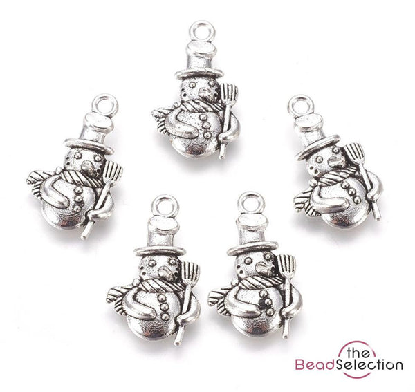 10 SNOWMAN WITH BROOM XMAS TIBETAN SILVER CHARMS PENDANTS 23mm C254
