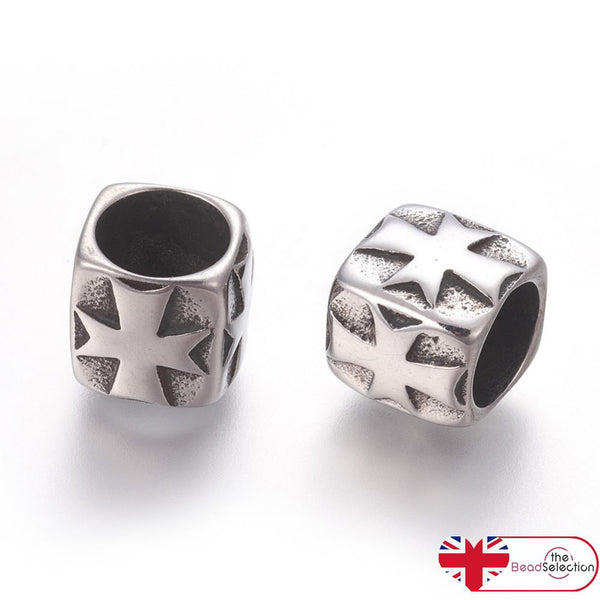 2 STAINLESS STEEL 304 CROSS SPACER BEADS 11mm ROUND LARGE HOLE 8mm STA30
