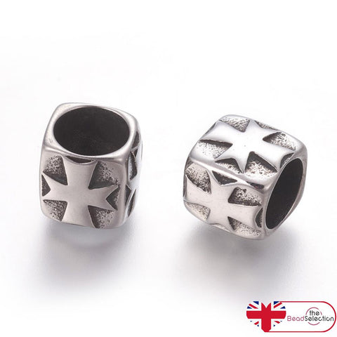 2 STAINLESS STEEL 304 CROSS SPACER BEADS 11mm ROUND LARGE HOLE 8mm STA30