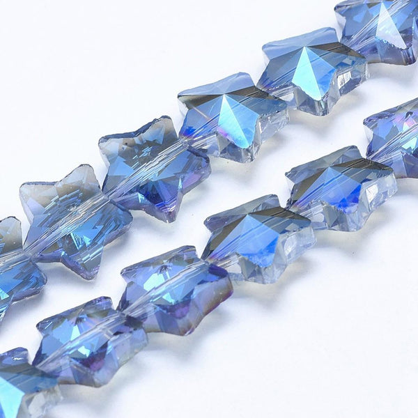 10 STAR FACETED GLASS CRYSTAL BEADS 13mm BLUE RAINBOW AB LUSTRE SUNCATCHER GLS47