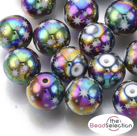 20 RAINBOW STAR GLASS ROUND BEADS 10mm jewellery making GLS44