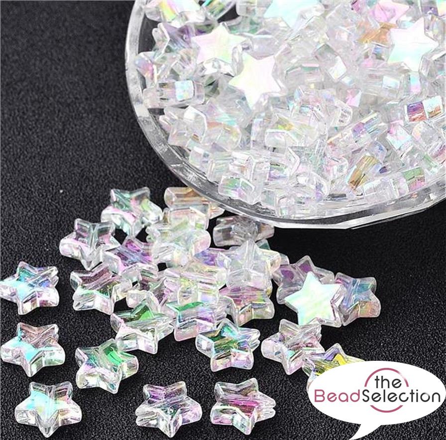 100 Acrylic Star Beads AB Pearl Lustre 10mm Jewellery Making
