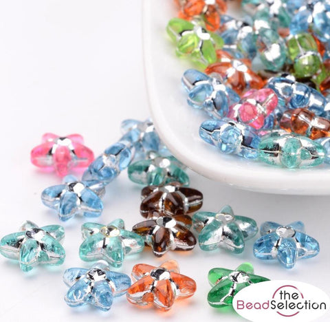 100 Acrylic Star Flower Beads Silver Laced 10mm Mixed Jewellery Making ACR68