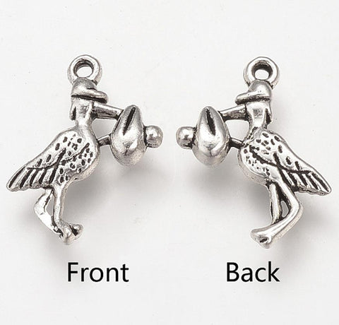 20 STORK & BABY TIBETAN SILVER CHARMS PENDANTS 20mm C223