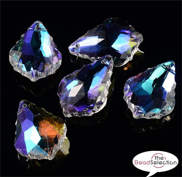 5 Crystal Glass Faceted Leaf Sun Catcher Drop Pendant 16mm AB LUSTRE AQUA GLS237