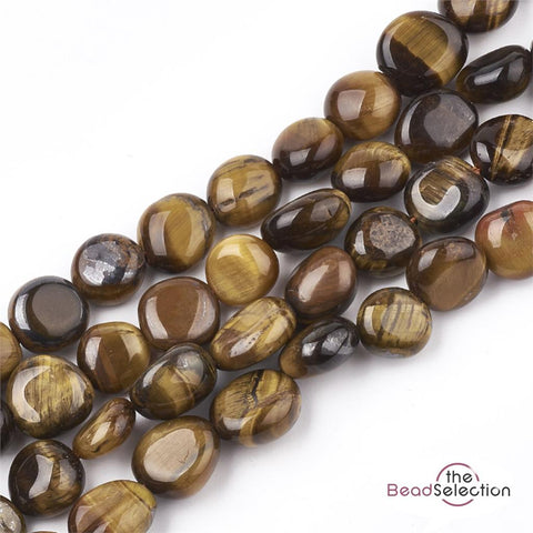 45 TIGER EYE TUMBLED GEMSTONE CHIP BEADS 8mm - 12mm 1 STRAND CHAKRA STONES GC33