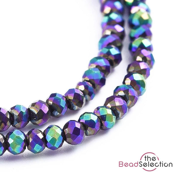 Tiny Rainbow Faceted Glass Rondelle Round Beads 2mm x 1.5mm 220+ 1 STRAND GLS137