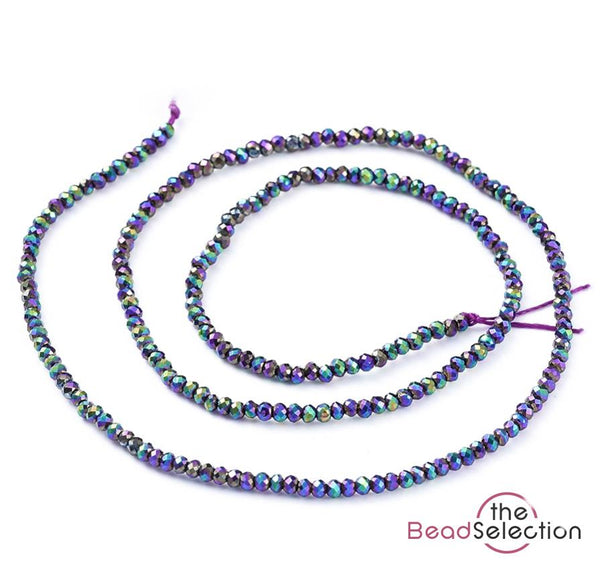 Tiny Rainbow Faceted Glass Rondelle Round Beads 2mm x 1.5mm 220+ 1 STRAND GLS137