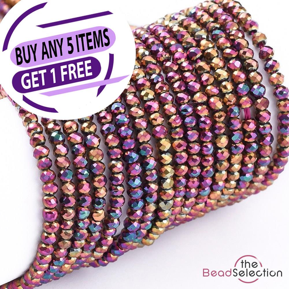 Tiny Purple Faceted Glass Rondelle Round Beads 2mm x 1.5mm 220+ 1 STRAND GLS136