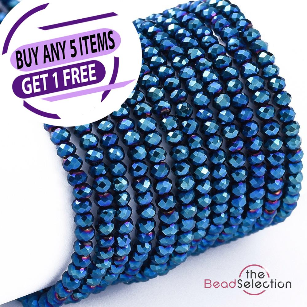 Tiny Royal Blue Faceted Glass Rondelle Round Beads 2mm x1.5mm 220+ STRAND GLS138