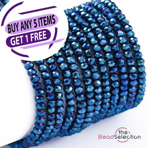 Tiny Royal Blue Faceted Glass Rondelle Round Beads 2mm x1.5mm 220+ STRAND GLS138