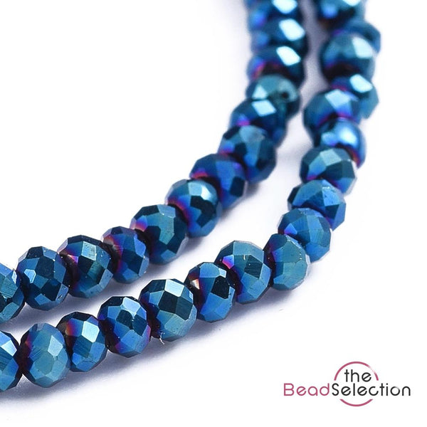 Tiny Royal Blue Faceted Glass Rondelle Round Beads 2mm x1.5mm 220+ STRAND GLS138