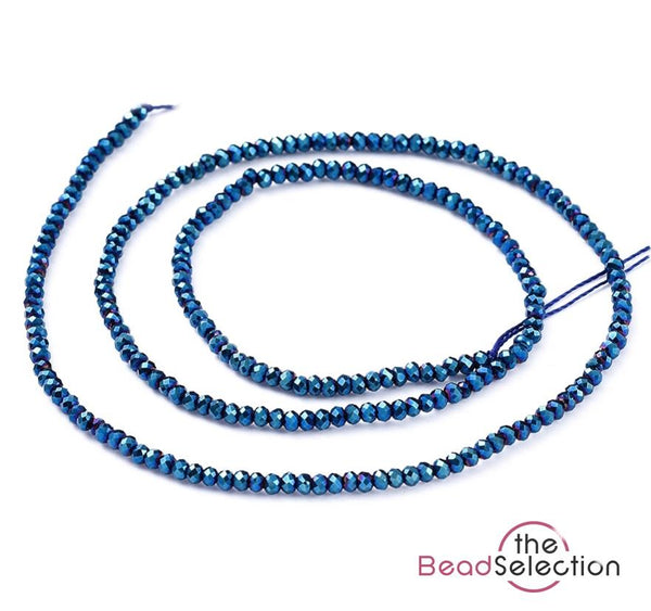 Tiny Royal Blue Faceted Glass Rondelle Round Beads 2mm x1.5mm 220+ STRAND GLS138