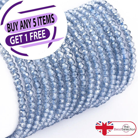 Tiny Blue Faceted Glass Rondelle Round Beads 2mm x 1.5mm 240+ 1 STRAND GLS134