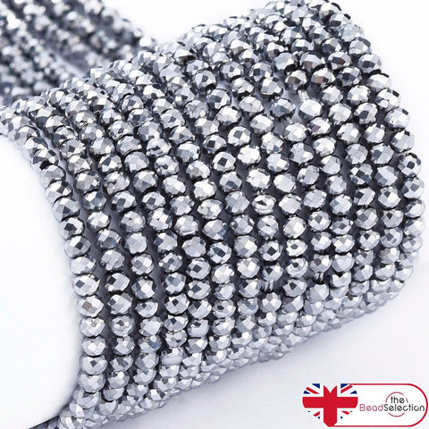 Tiny Platinum Faceted Glass Rondelle Round Beads 2mm x1.5mm 220+ STRAND GLS175