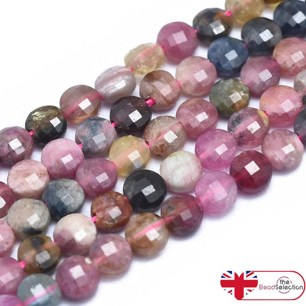 50 Natural Tourmaline Gemstone Faceted Flat Round Coin Beads 4mm x 2.5mm GS244