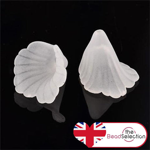 20 FROSTED LUCITE ACRYLIC LILY TRUMPET FLOWER BEADS 20mm WHITE LUC24