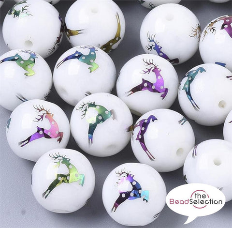 20 RAINBOW XMAS REINDEER GLASS ROUND BEADS 10mm TOP QUALITY GLS35