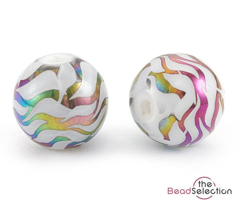 20 RAINBOW 'AB' ZEBRA STRIPED GLASS ROUND BEADS 10mm TOP QUALITY GLS59