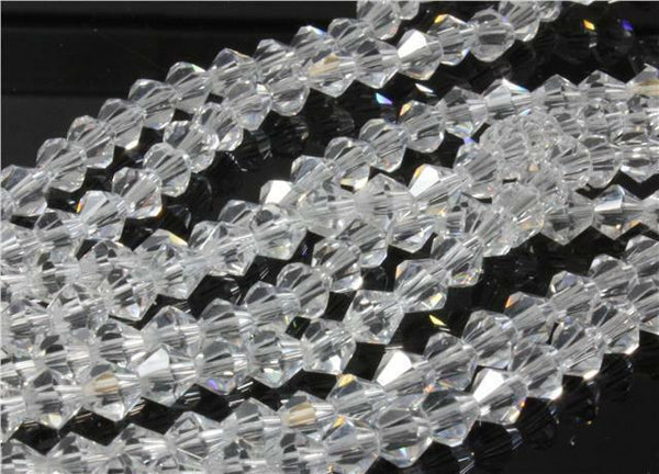 150+ TINY FACETED CRYSTAL GLASS BICONE BEADS 1 strand 3mm x 2mm COLOUR CHOICE