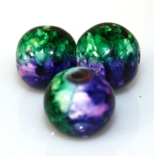 COSMIC MARBLED DRAWBENCH GLASS BEADS  50 x 8mm or 70 x 6mm COLOUR CHOICE
