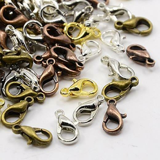 50 LOBSTER CLASPS 10MM MIXED SILVER BRONZE GOLD COPPER PLATED FINDINGS AG22