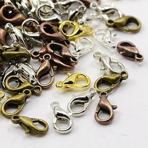 50 LOBSTER CLASPS 12MM MIXED SILVER BRONZE GOLD COPPER PLATED FINDINGS AG23