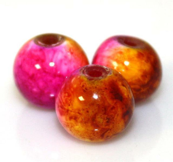 COSMIC MARBLED DRAWBENCH GLASS BEADS  50 x 8mm or 70 x 6mm COLOUR CHOICE