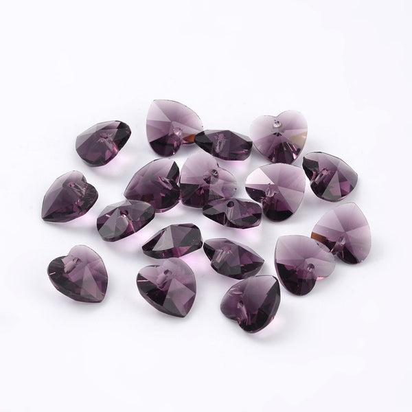 10 HEART FACETED GLASS BEADS PENDANT CRYSTAL SUN CATCHER 10mm  COLOUR CHOICE