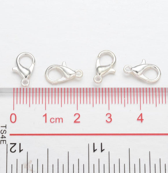 50 Lobster Clasps 12mm Trigger Silver Plated Jewellery Making Findings AG13
