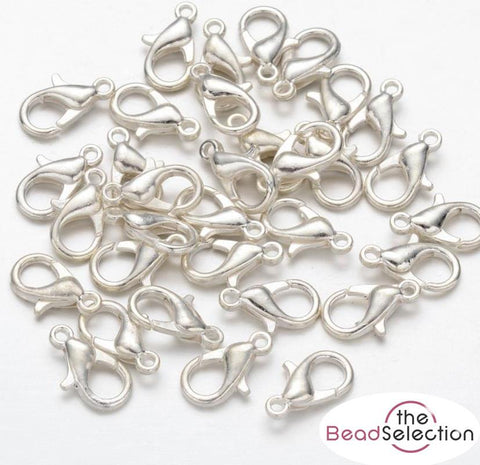 50 Lobster Clasps 12mm Trigger Silver Plated Jewellery Making Findings AG13