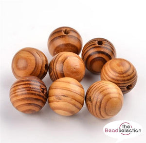 15 LARGE STRIPED ROUND BURLY 25mm WOODEN BEADS  6mm HOLE JEWELLERY MAKING BW8