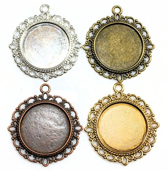 5 Round Cabochon Tray Settings 20mm Antique Silver / Gold / Copper / Bronze