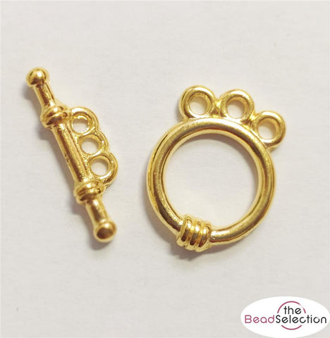 10 PER BAG 18mm x 14mm 3 HOLE TOGGLE CLASPS GOLD PLATED