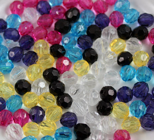 FACETED ROUND ACRYLIC BEADS 150X 8MM 200X 6MM COLOUR CHOICE