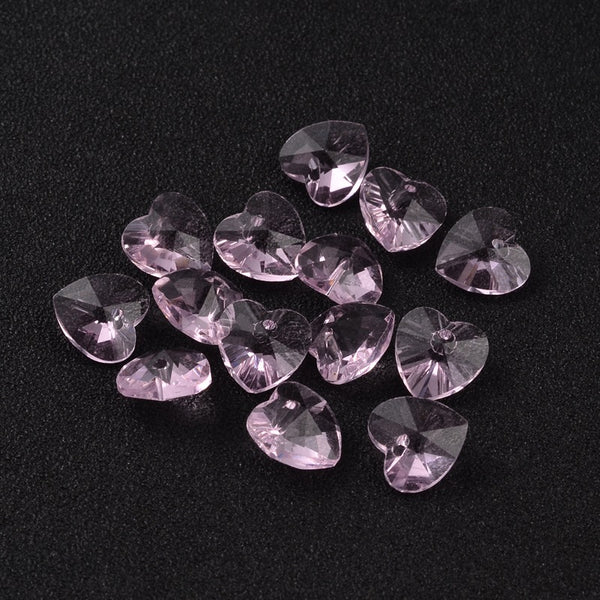 10 HEART FACETED GLASS BEADS PENDANT CRYSTAL SUN CATCHER 14mm COLOUR CHOICE