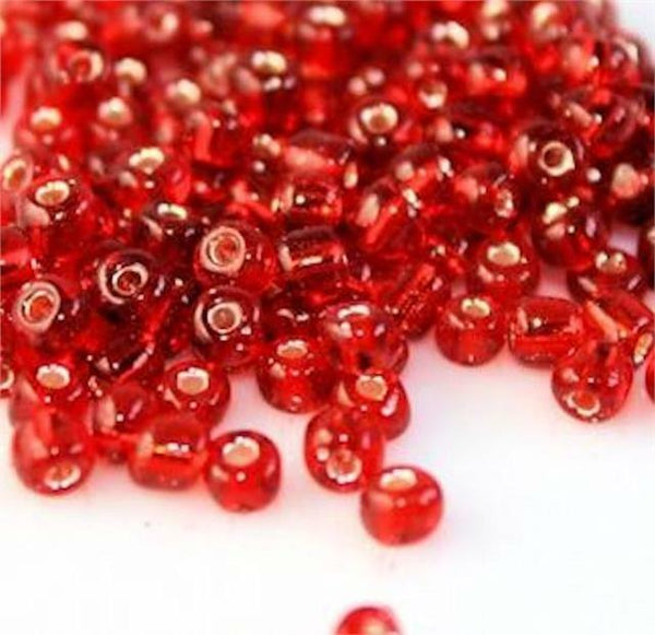 100g SILVER LINED GLASS SEED BEADS 11/0- 2mm 8/0- 3mm 6/0- 4mm 26 COLOUR CHOICE