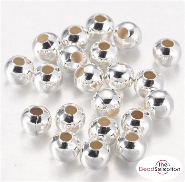 10mm ROUND SPACER BEADS SILVER PLATED 50 LARGE HOLE 4mm TOP QUALITY TS65