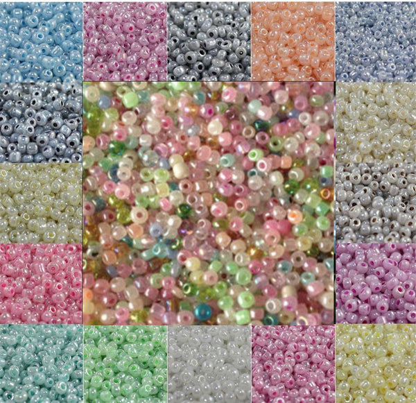 50g PEARL GLASS CEYLON SEED BEADS 11/0~2mm 8/0~3mm 6/0~4mm 16 COLOUR CHOICE