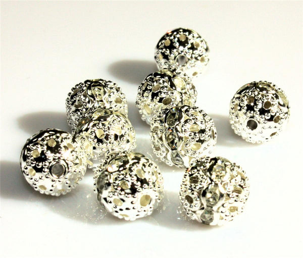 FILIGREE RHINESTONE ROUND SPACER BEADS 10mm COLOUR CHOICE TOP QUALITY
