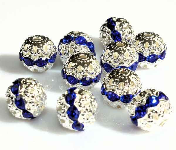 FILIGREE RHINESTONE ROUND SPACER BEADS 10mm COLOUR CHOICE TOP QUALITY
