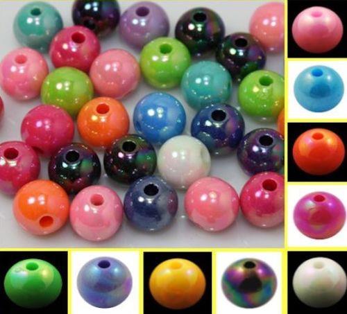 100 'AB' RAINBOW PEARL LUSTRE ACRYLIC BEADS 8MM ROUND COLOUR CHOICE