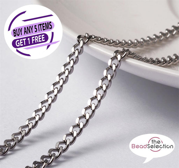 Stainless Steel 304 Twisted Curb Chain 4mm x 3mm Jewellery Making STA18