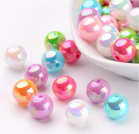 200 Acrylic Beads 'AB ' Pearl Lustre 6mm Jewellery Making Childrens ACR87